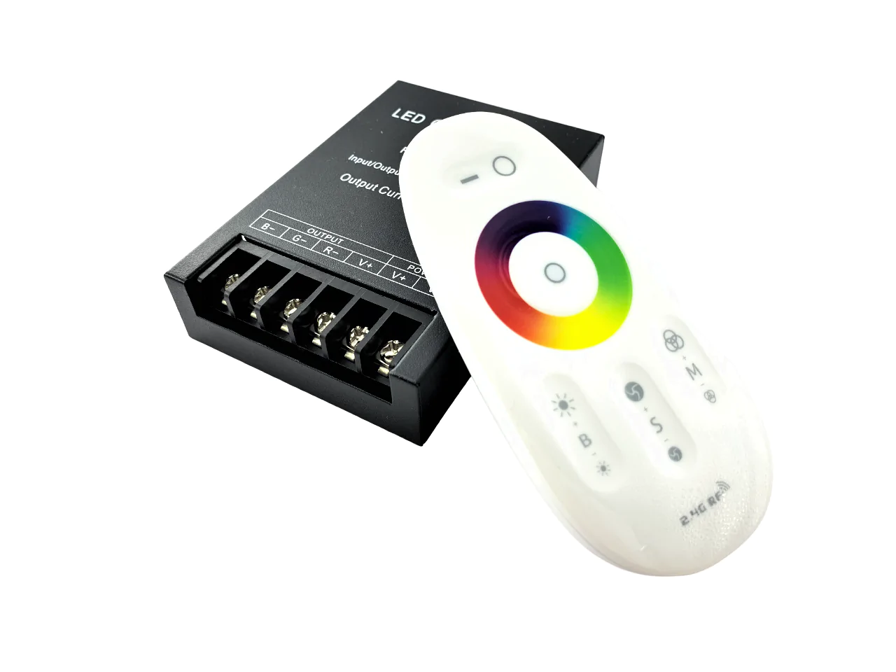 Контролер для світлодіодних стрічок RGB 30А (3x10A) 12-24V з пультом RF-sensor 8 кнопок white RGB контролер 30А, 3x10A, RF пульт 8 кнопок, контролер світлодіодної стрічки, білий пульт