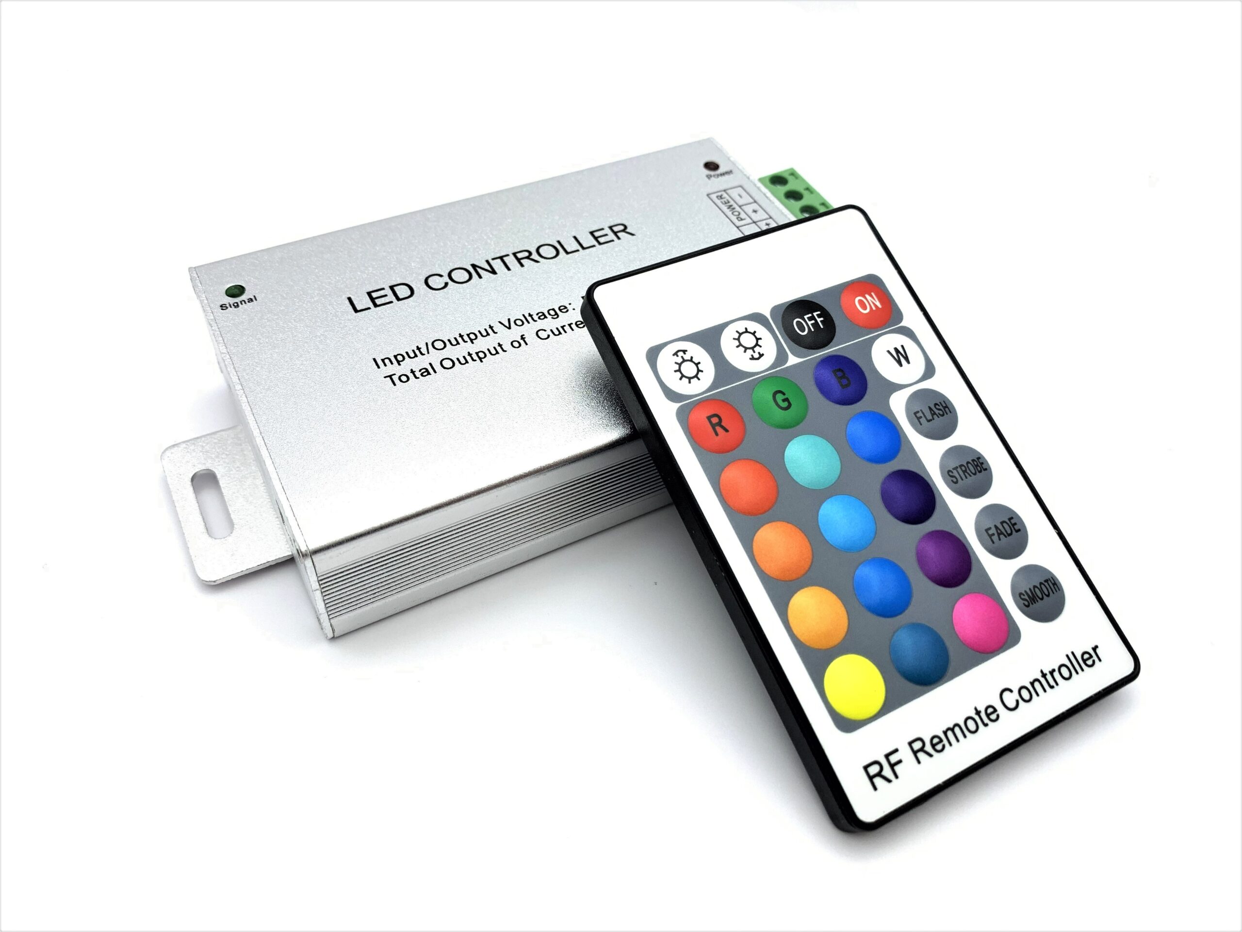 Контролер для світлодіодних стрічок RGB 24А (3x8A) 12-24V з пультом RF 24 кнопки контролер RGB 24А, пульт 24 кнопки RF, RGB керування, LED стрічка 12–24В, контролер 3x8A