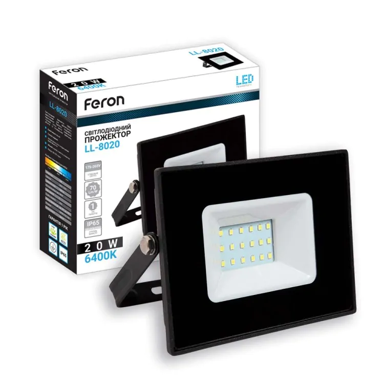 світлодіодний прожектор 20W, Feron 20W 6400K, LED прожектор для вулиці, прожектор для приміщень, енергоефективний прожектор 20W, купити Feron 20W онлайн, прожектор зовнішній 20W