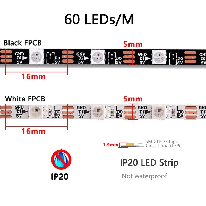 5V LT RGB SMART WS2812b SMD5050 60 LED 18W/m IP20 5мм чорна плата світлодіодна стрічка, led стрічка 5v, світлодіодна стрічка 5 вольт, лед стрічка 5в, rgb стрічка, led стрічка rgb, ws2812b стрічка, led стрічка smart, rgb smart стрічка, світлодіодна стрічка smd5050, led стрічка smd5050, чорна плата led, купити led стрічку, купити світлодіодну стрічку, 60 LED/м, 18w/m