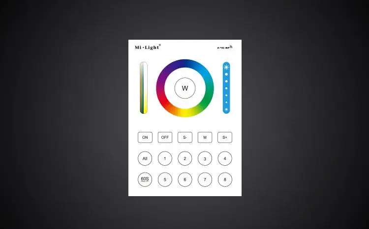 Панель керування Mi-Light 8-зонна до контролера RGB/RGB+CCT RF-sensor біла панель керування, Mi-Light, 8-зонна, RGB, RGB+CCT, RF-сенсор, настінна панель, сенсорна панель, LED стрічки, світлодіодні стрічки, дистанційне керування, регулювання яскравості, регулювання кольору, біла панель, купити панель