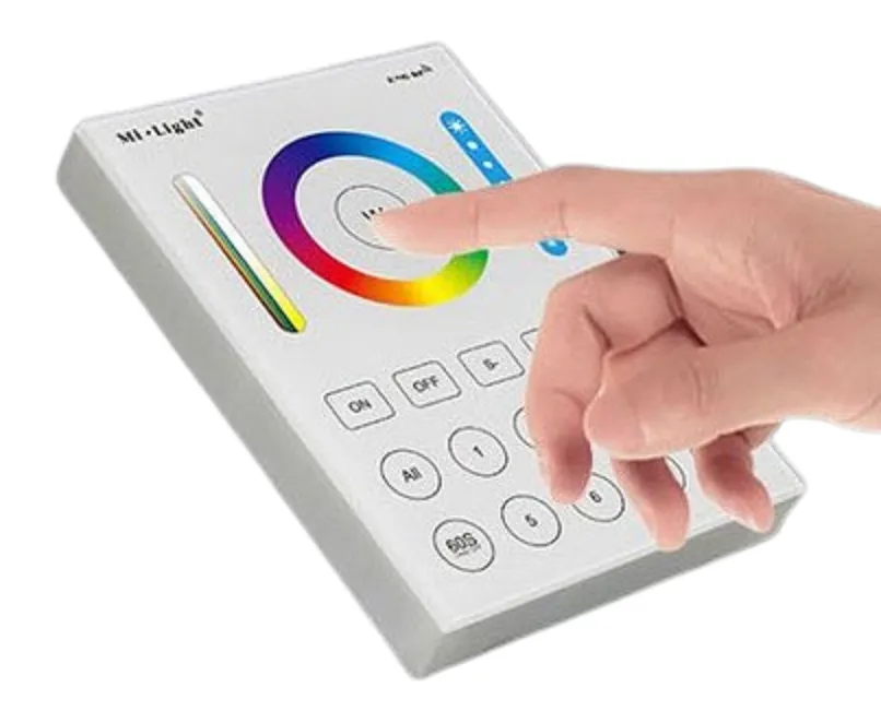 Панель керування Mi-Light 8-зонна до контролера RGB/RGB+CCT RF-sensor біла панель керування, Mi-Light, 8-зонна, RGB, RGB+CCT, RF-сенсор, настінна панель, сенсорна панель, LED стрічки, світлодіодні стрічки, дистанційне керування, регулювання яскравості, регулювання кольору, біла панель, купити панель