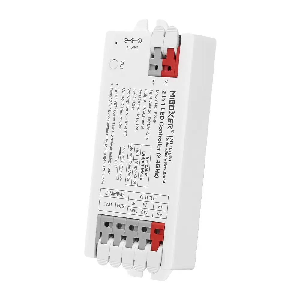 Димер/контролер Mi-Light Dim+CCT 12А RF 2.4G 12-24V димер Mi-Light, RF сенсор димер, Dim+CCT, димер 12А, димер для LED 12–24V, LED димер, димер двоканальний, димер для світлодіодних стрічок, контролер Mi-Light