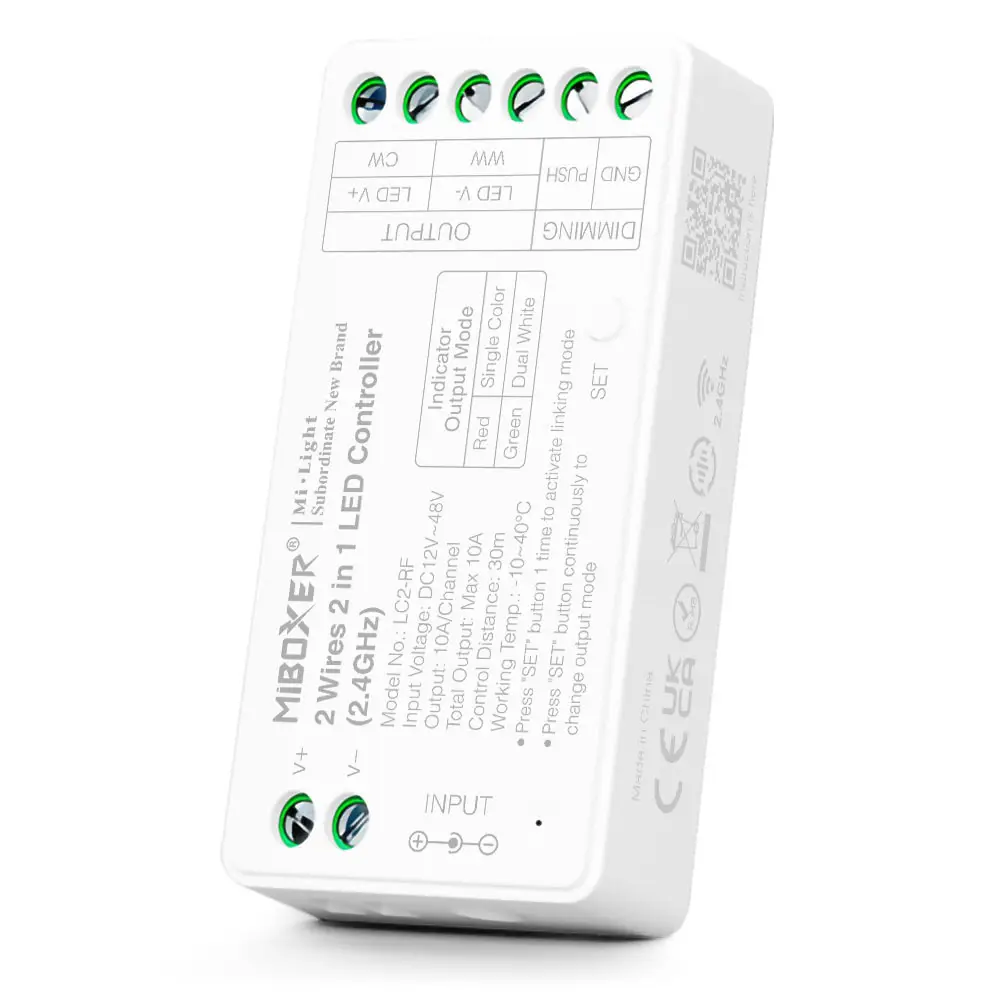 Димер/контролер Mi-Light Dim+CCT 10А RF 2.4G + PUSH DIM 12-48V димер Mi-Light, димер 10А, RF сенсор димер, Dim+CCT, PUSH DIM, димер для LED 12–48V, LED димер, димер для стрічки, димер двоканальний, контролер Mi-Light