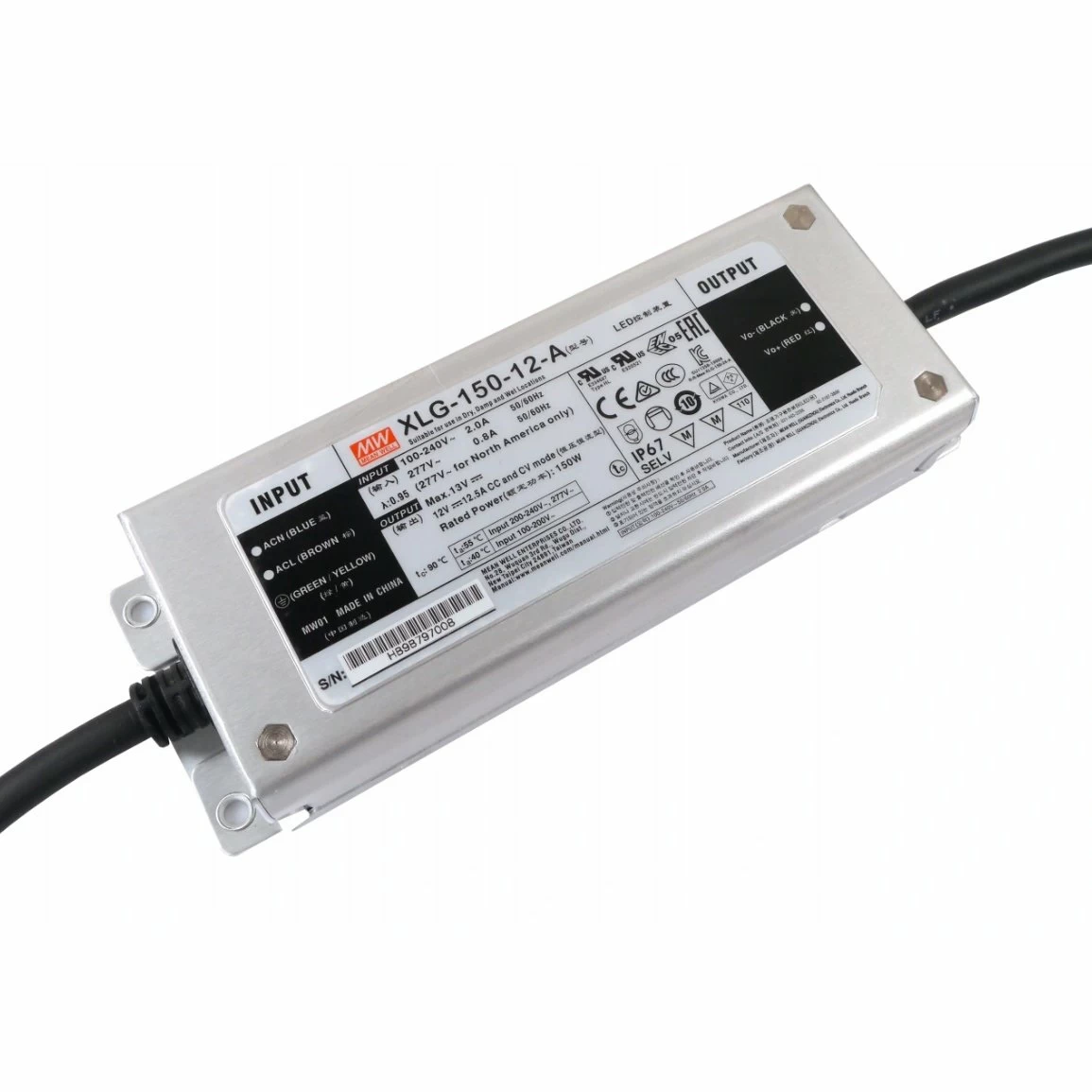 Блок живлення MEAN WELL XLG-150-12-A IP67 блок живлення 12v, герметичний блок живлення, блок живлення ip67, блок живлення для led стрічки, купити блок живлення 12v, блок живлення світлодіодний, MEAN WELL 12v, XLG-150-12-A