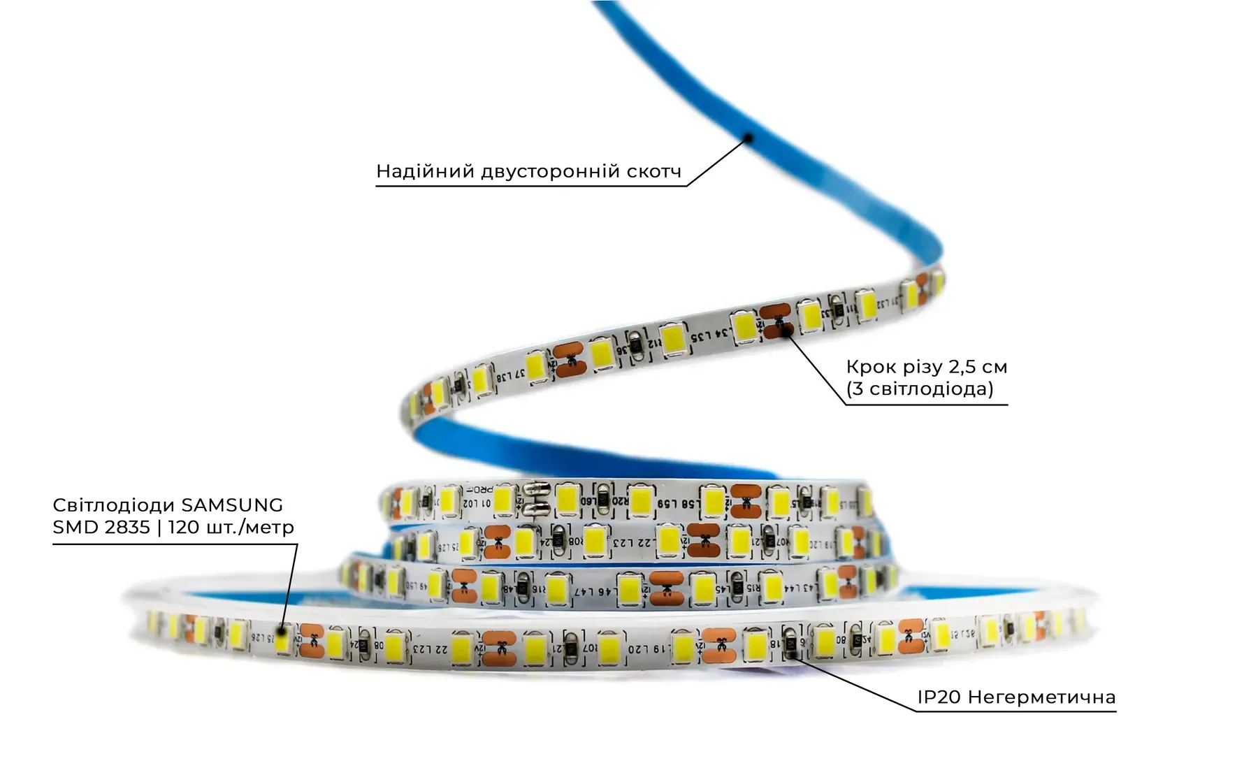 Світлодіодна стрічка PROLUM SG SMD2835 120LED 10W/m 1300Lm/m 12V IP20 5мм (3000K) світлодіодна стрічка 12V, led стрічка prolum sg, led стрічка 3000k, led підсвітка ip20, led smd2835 120led