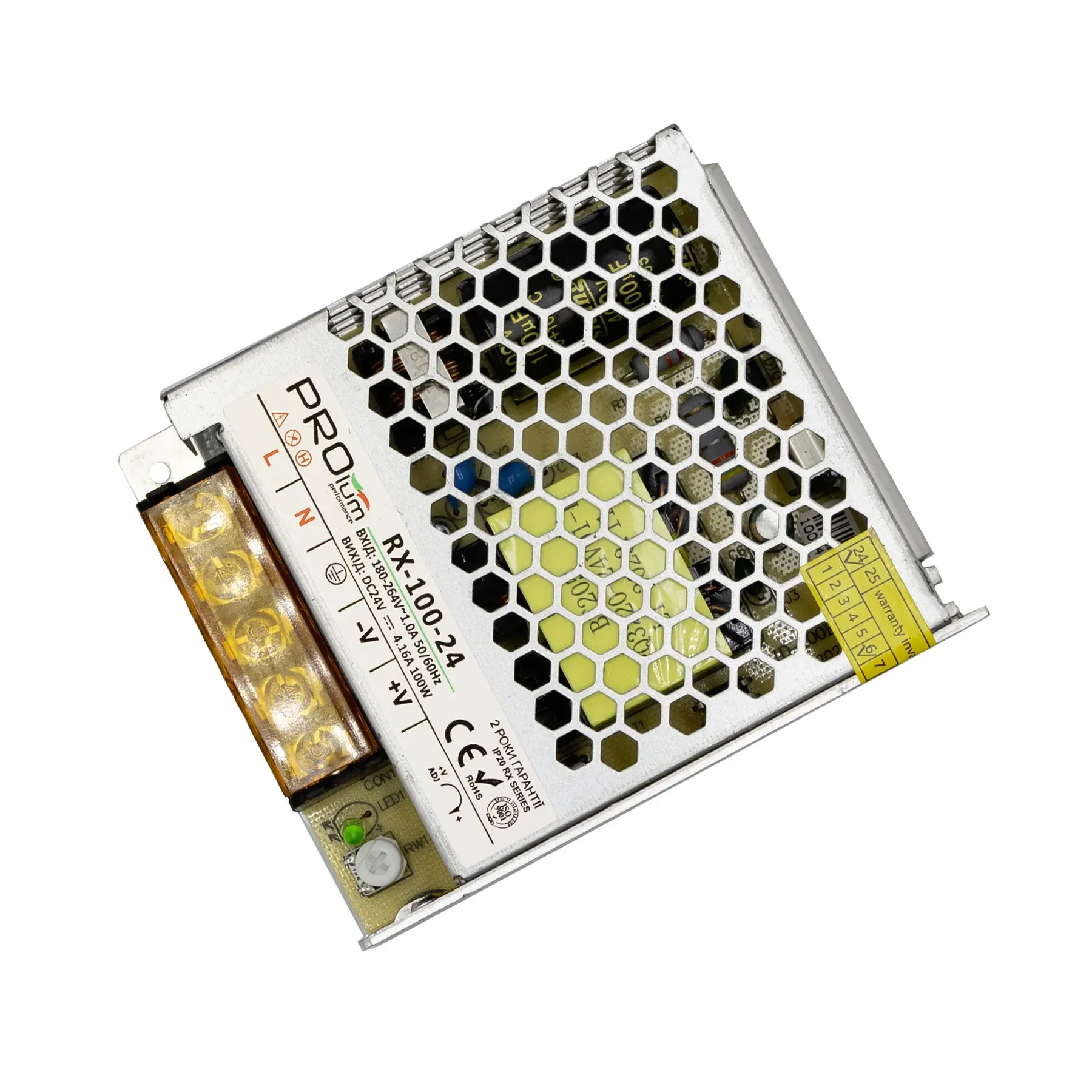 Блок живлення PROLUM 24V IP20 4.16A 100W RX блок живлення 24v, блок живлення ip20, блок живлення 100w, блок живлення 4.16a, блок живлення rx, блок живлення для led 24v, купити блок живлення 24v 100w, блок живлення світлодіодний.