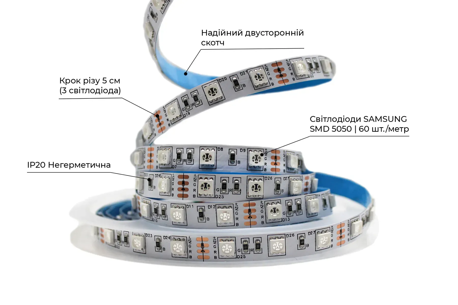 Світлодіодна стрічка PROLUM PRO SMD5050 60LED 17W/m 12V IP20 RGB RGB стрічка, світлодіодна стрічка, LED стрічка, PROLUM PRO, LED стрічка 12V, SMD5050, декоративне освітлення, кольорова LED стрічка, купити RGB стрічку.