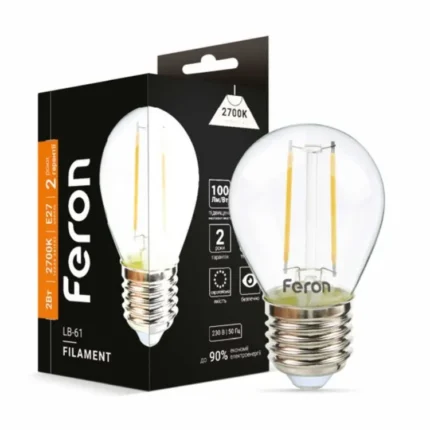 Светодиодная лампа Feron Filament G-тип E27 2W (2700K) прозрачная