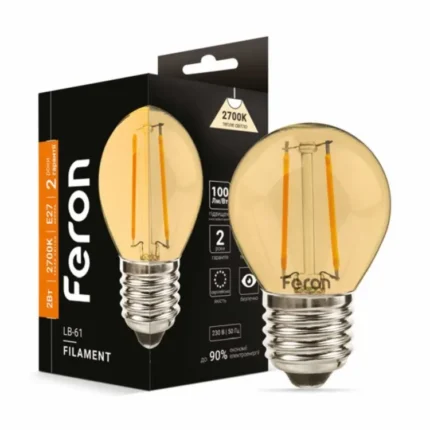 Светодиодная лампа Feron Filament G-тип E27 2W (2700K) золотая