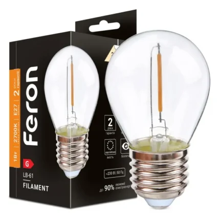 Светодиодная лампа Feron Filament G-тип E27 1W (2700K) прозрачная