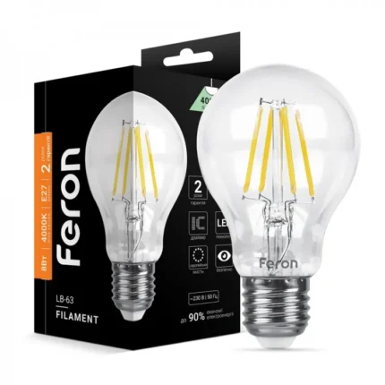Светодиодная лампа Feron Filament A-тип E27 8W (4000K)